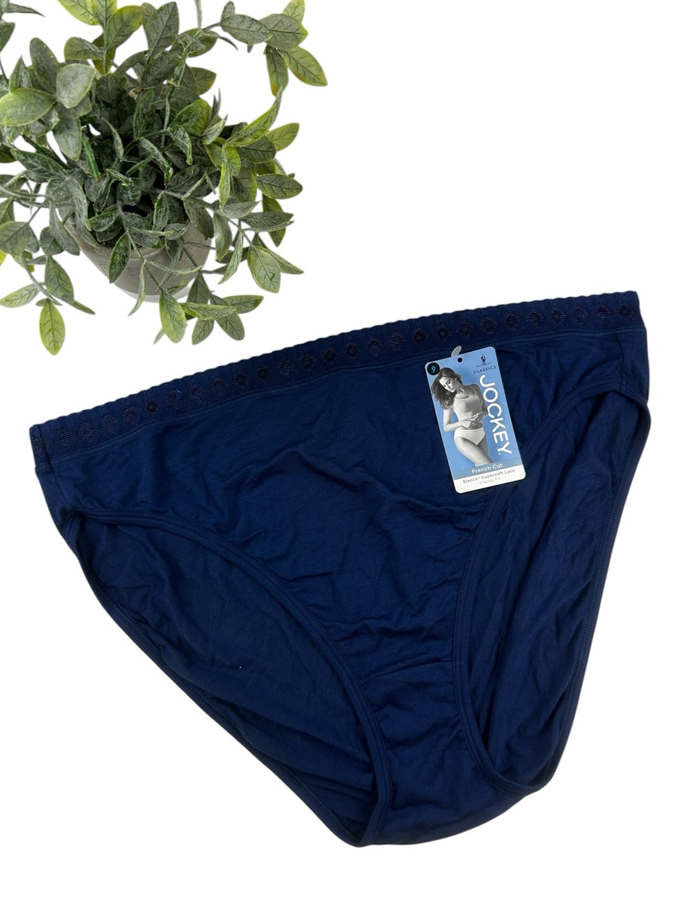 Jockey Elance Supersoft Lace French Cut Panty Size 9 / 2XL Navy Blue